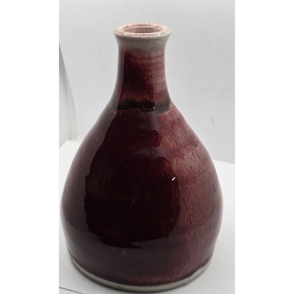 Beautiful Studio Art Pottery Bud Vase with Ox Blood Glaze